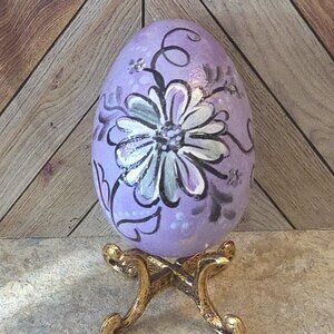 Purple Daisy Decorative Egg Lavender Hand Painted Art Easter Signed Wooden OOAK